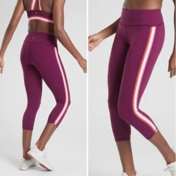 Athleta Contender Purple Plum Side Stripe Leggings Size XL - Picture 2 of 14